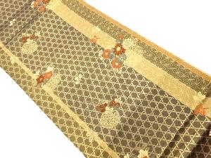 秋草に花籠・籠目・縞模様織出し袋帯